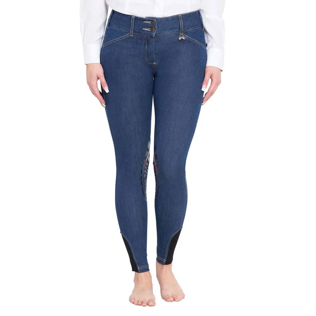Equine Couture Ladies Calabasas Printed Silicone Patch Denim Breeches 2