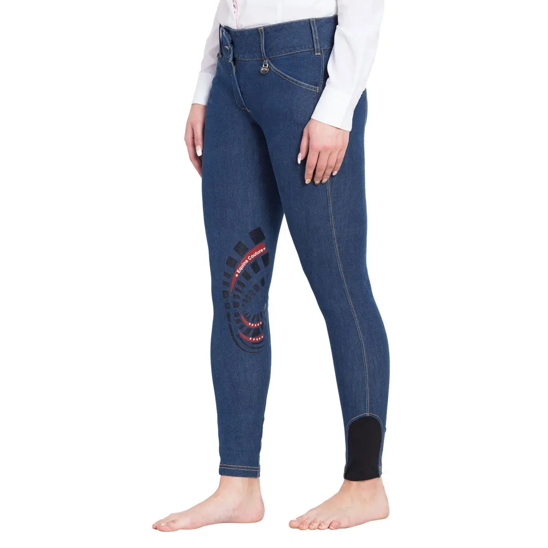 Equine Couture Ladies Calabasas Printed Silicone Patch Denim Breeches 1