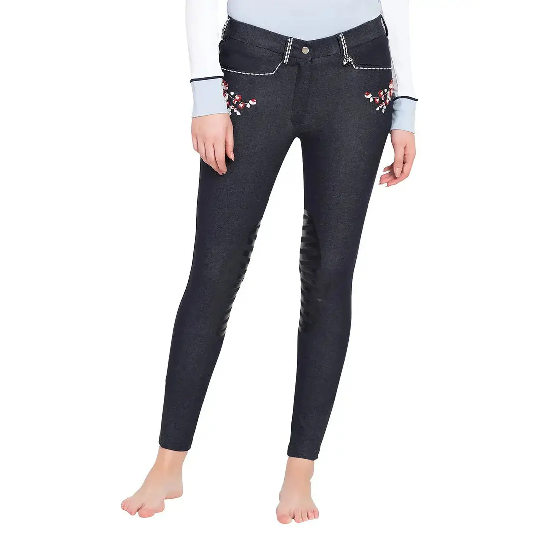 Equine Couture Ladies Alice Denim Embroidered Breeches 1
