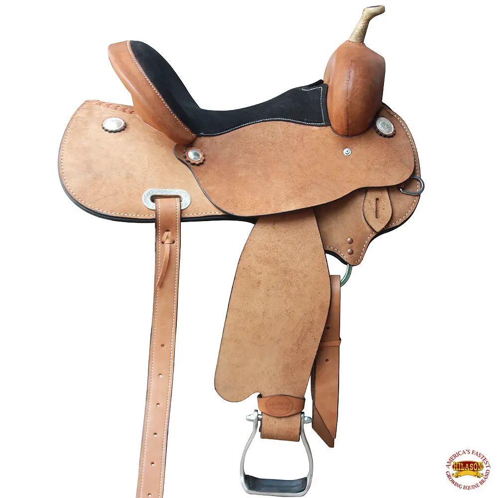 Hilason Western Leather Barrel Racing Trail Pleasure Horse Saddle | Treeless For Horses 1