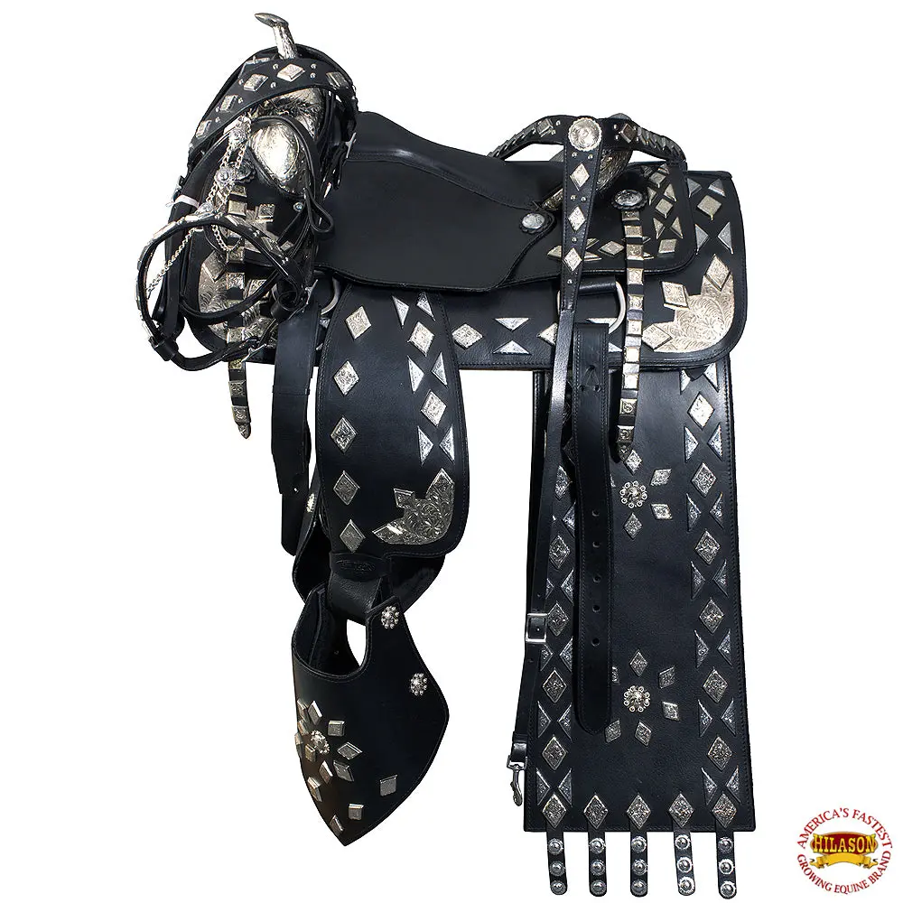 Hilason Western Horse Show Saddle Parade Serape Bridle Collar Black | Hand Tooled Ranch Roping Leather For Horses 1