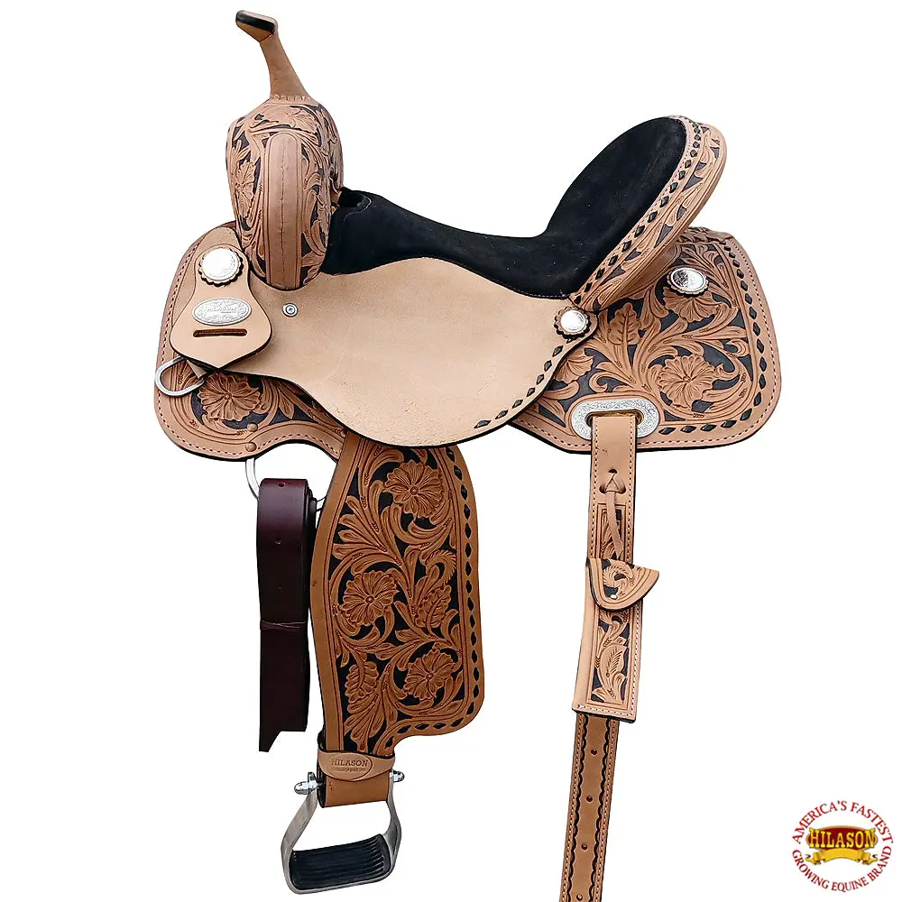 Hilason Western Horse Barrel Saddle Trail Pleasure Leather Tan | Treeless For Horses 1