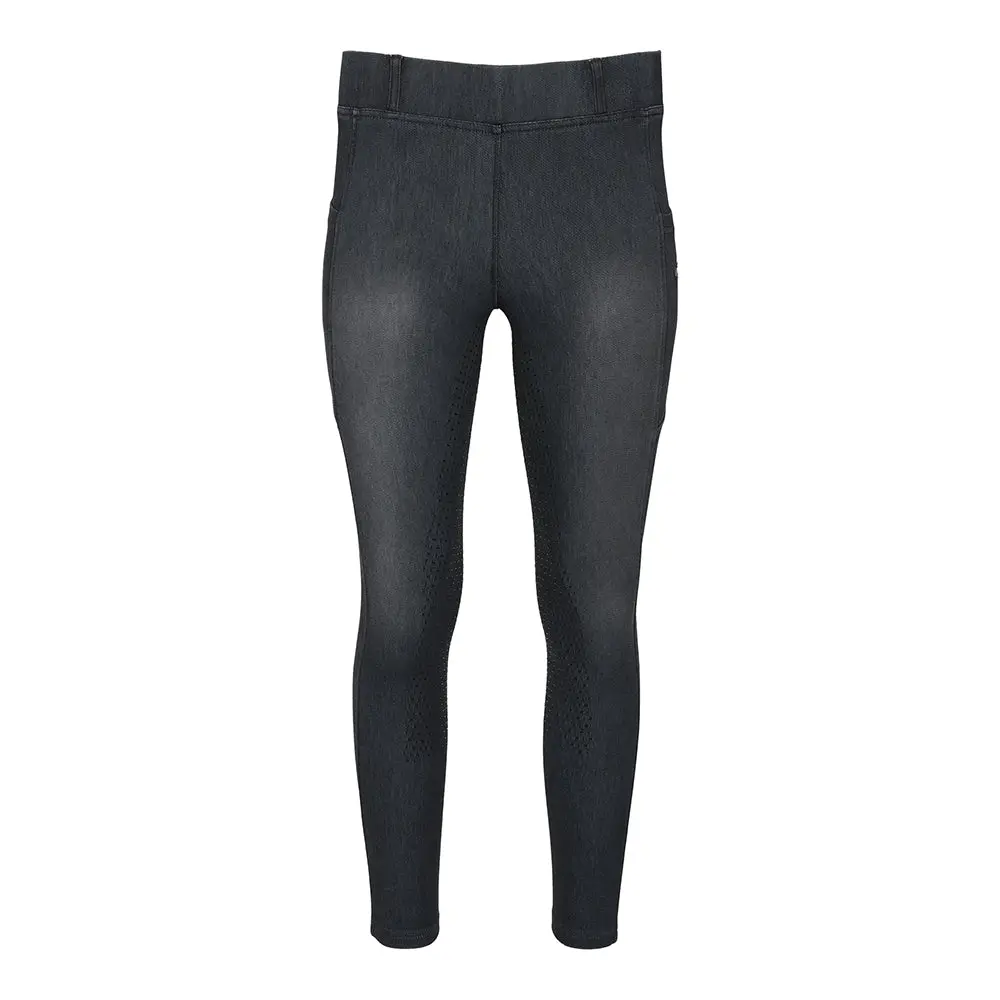 Equine Couture Ladies Denim Full Seat Silicon Tights With Phone Pocket 13