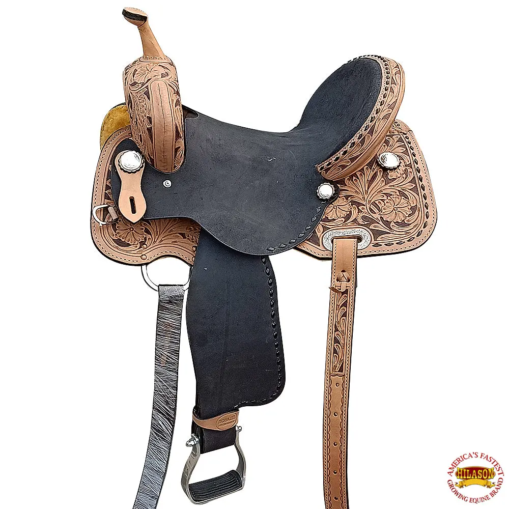Hilason Western Horse Barrel Saddle Trail Pleasure Leather | Treeless For Horses 1