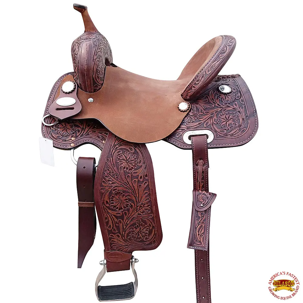 Hilason Western Horse Barrel Saddle Trail Pleasurer Leather | Treeless For Horses 1