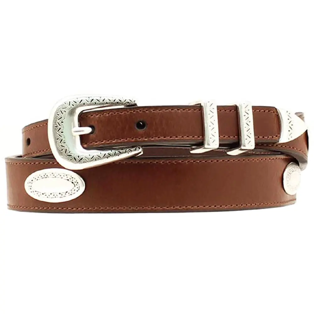 Nocona Top Hand Western Mens Belt Tapered Leather Conchos Brown 1
