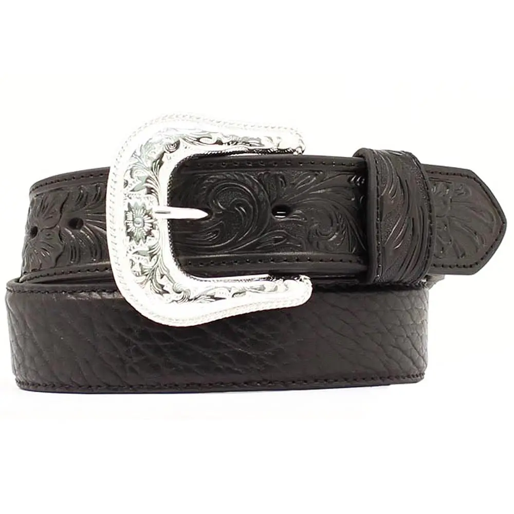 Nocona Western Leather Belt Mens Black Tooled Bullhide 1
