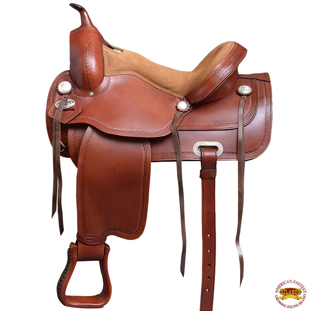 Hilason Western Horse Saddle Leather Treeless Trail Pleasure Dark Tan | Barrel For Horses 1