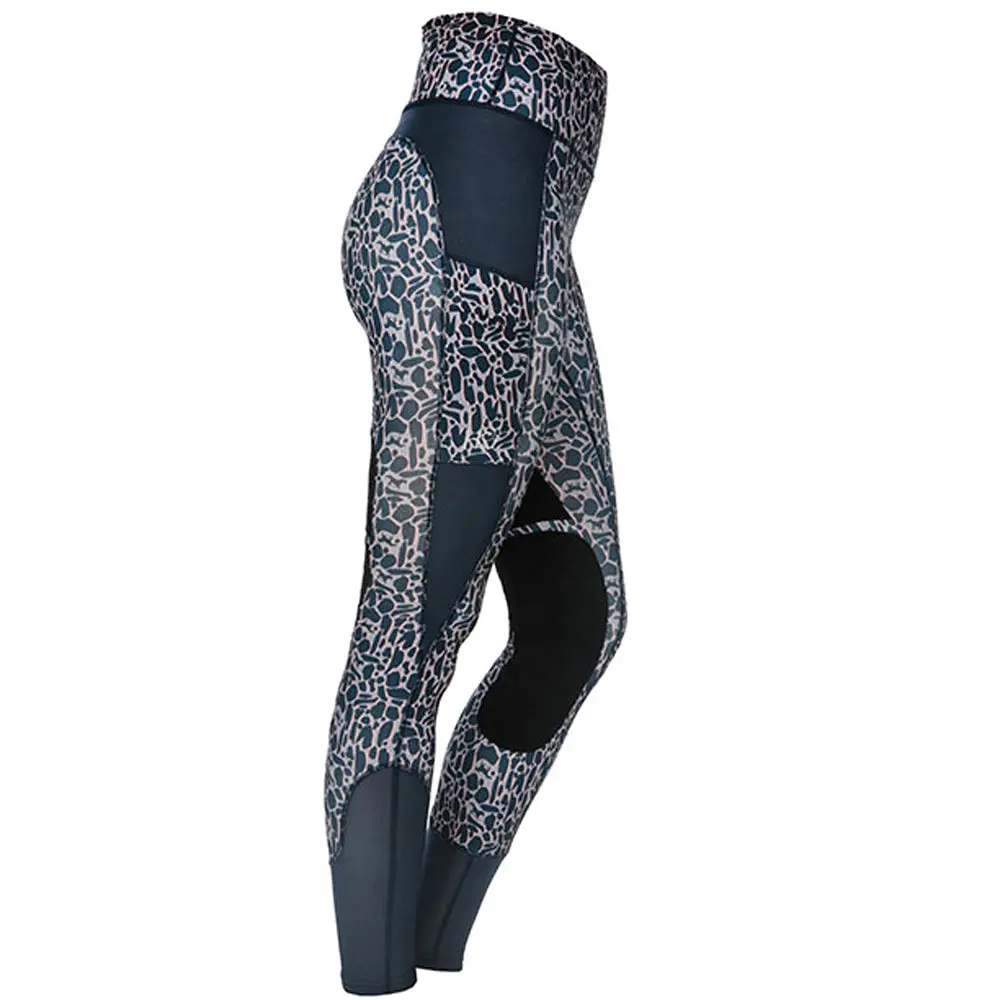 Horseware Multi-Sport Performance Riding Tights Leopard Print Knee Grip 1