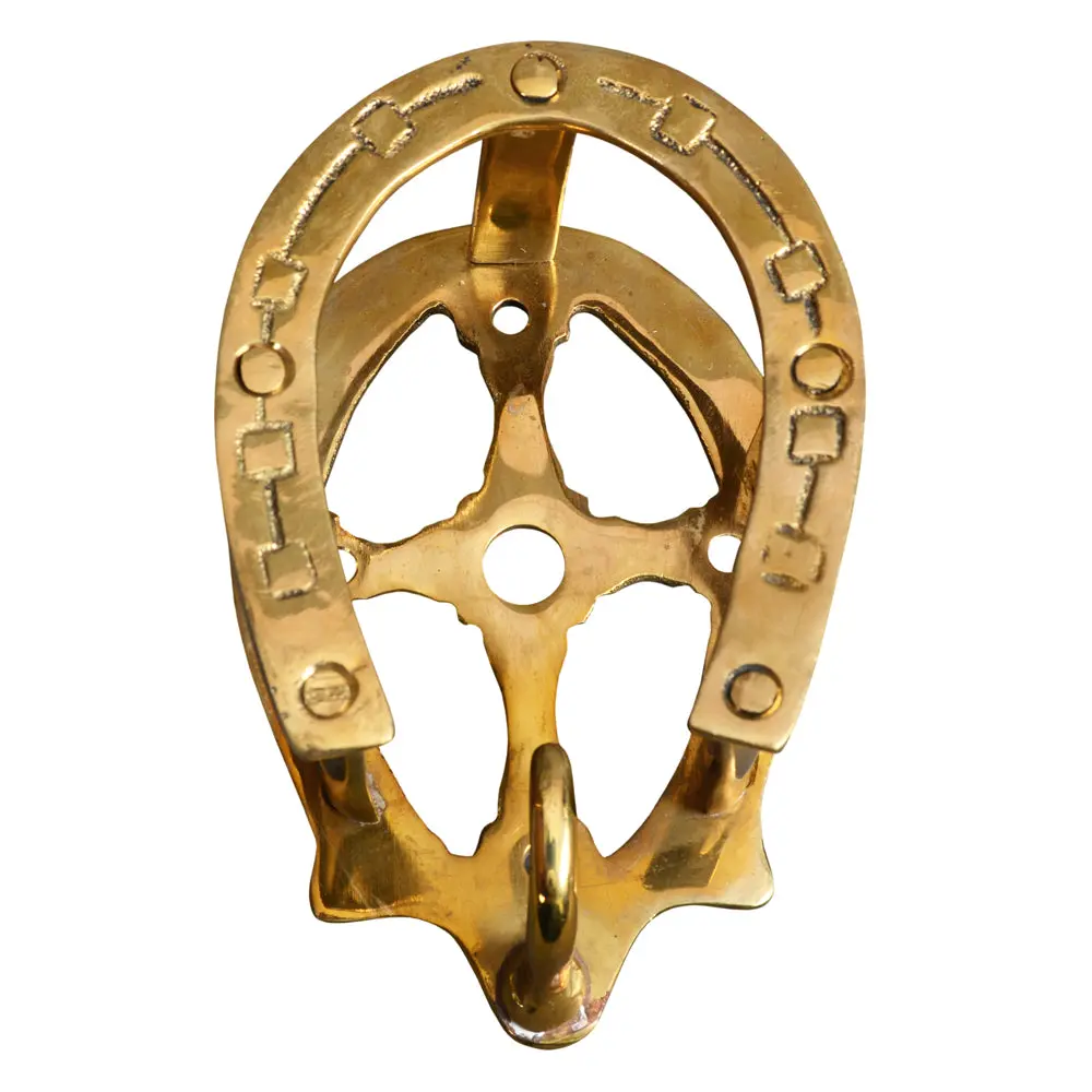 Hilason Vintage Gold Brass Plated Horseshoe Bridle Hanger Coat Key Hook 1