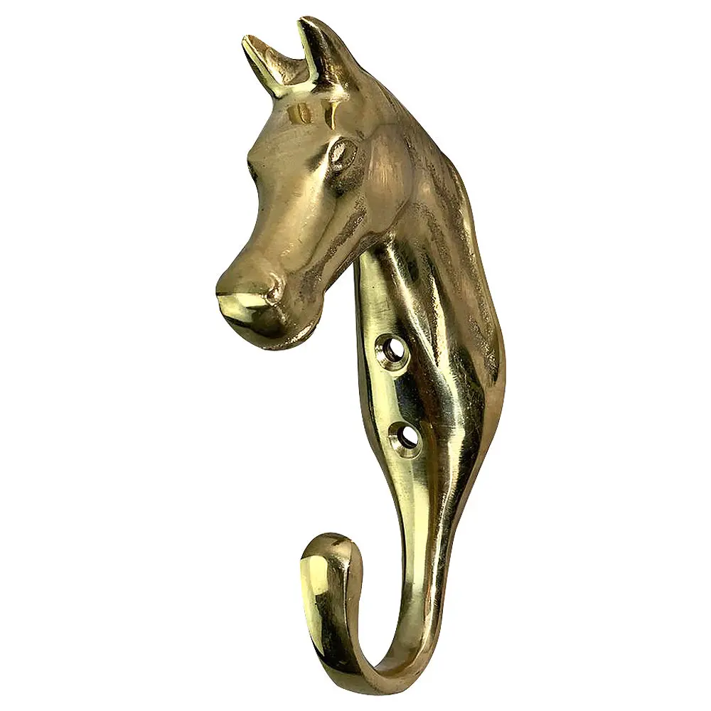 6 In Antique Solid Brass Horse Head Hook Wall Mount By Hilason 1
