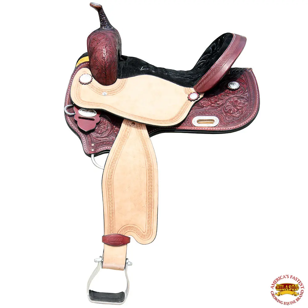 Hilason Western Horse Barrel Saddle Trail Pleasure Leather Mahogany | Treeless For Horses 1