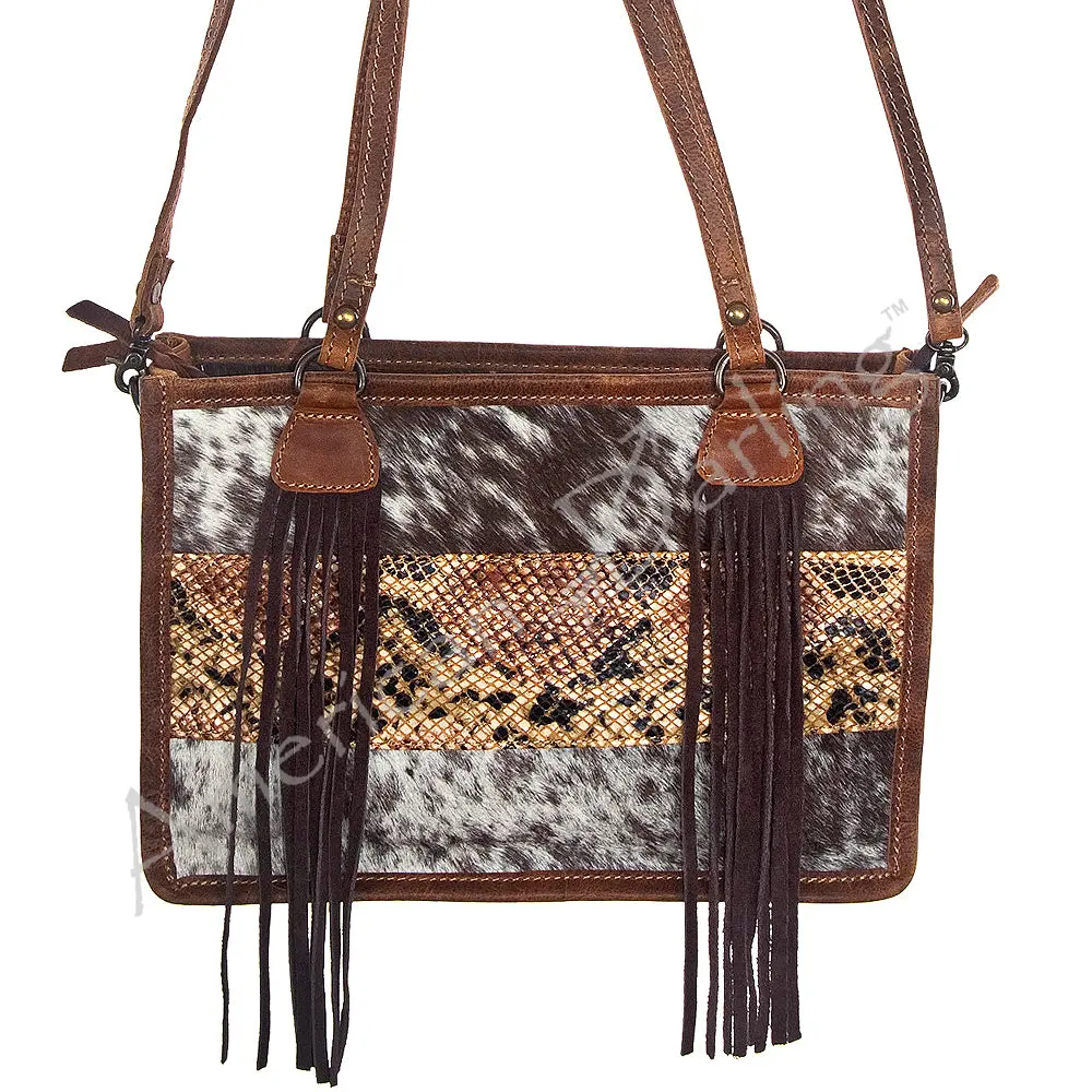 American Darling Tote Bag Handcrafted Hair-On Cowhide Genuine Leather With Fringes Western Purse 1