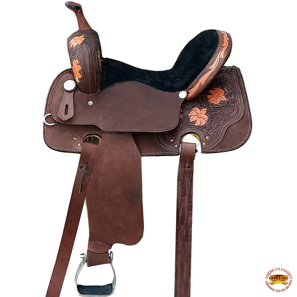 Hilason Western Horse Saddle Leather Ranch Roping Cowboy Trail | Treeless For Horses 1