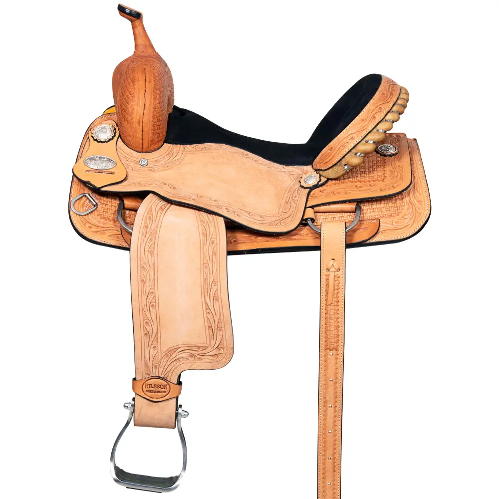 Hilason Western Horse Barrel Racing Saddle Trail Pleasure American Leather | Hand Tooled Wade & Roping For Horses 1