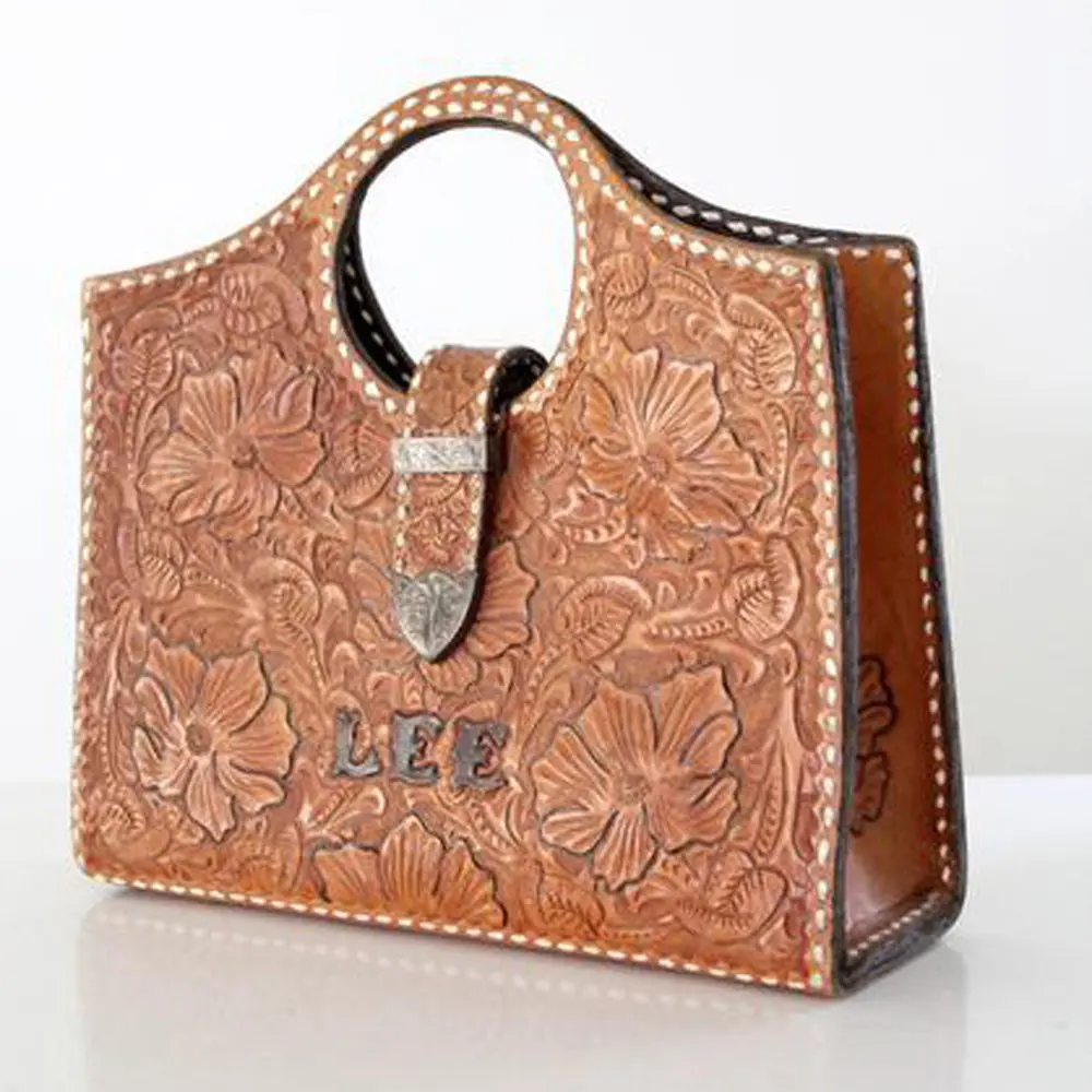 American Darling Clutch Hand Tooled Genuine Leather Western Women Bag Handbag Purse Tan 1