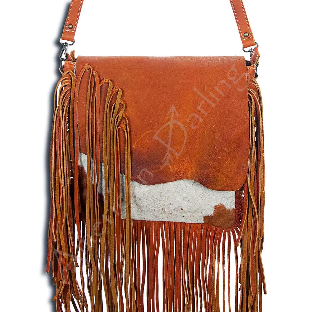 American Darling Messenger Bag Handcrafted From Hair-On Cowhide And Genuine Leather With Side Fringes And Ykk Zipper 1