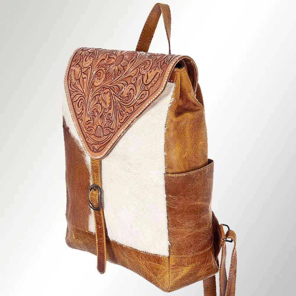 American Darling Backpack Bag Handcrafted From Hand Tooled Floral Leather & Hair-On Cowhide With Ykk Zipper 1