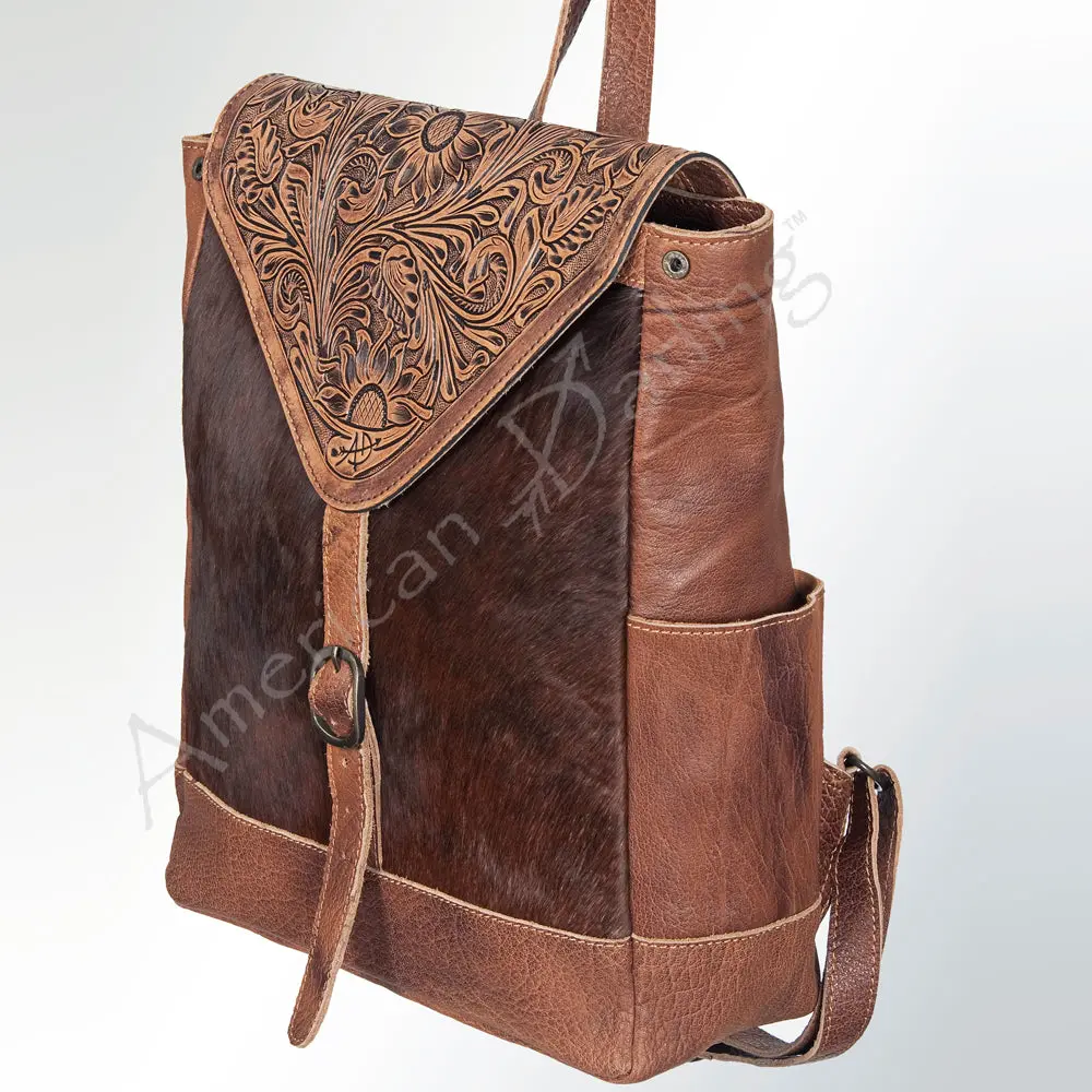 American Darling Backpack Bag Handcrafted From Hand Tooled Floral Leather & Hair-On Cowhide With Ykk Zipper 1
