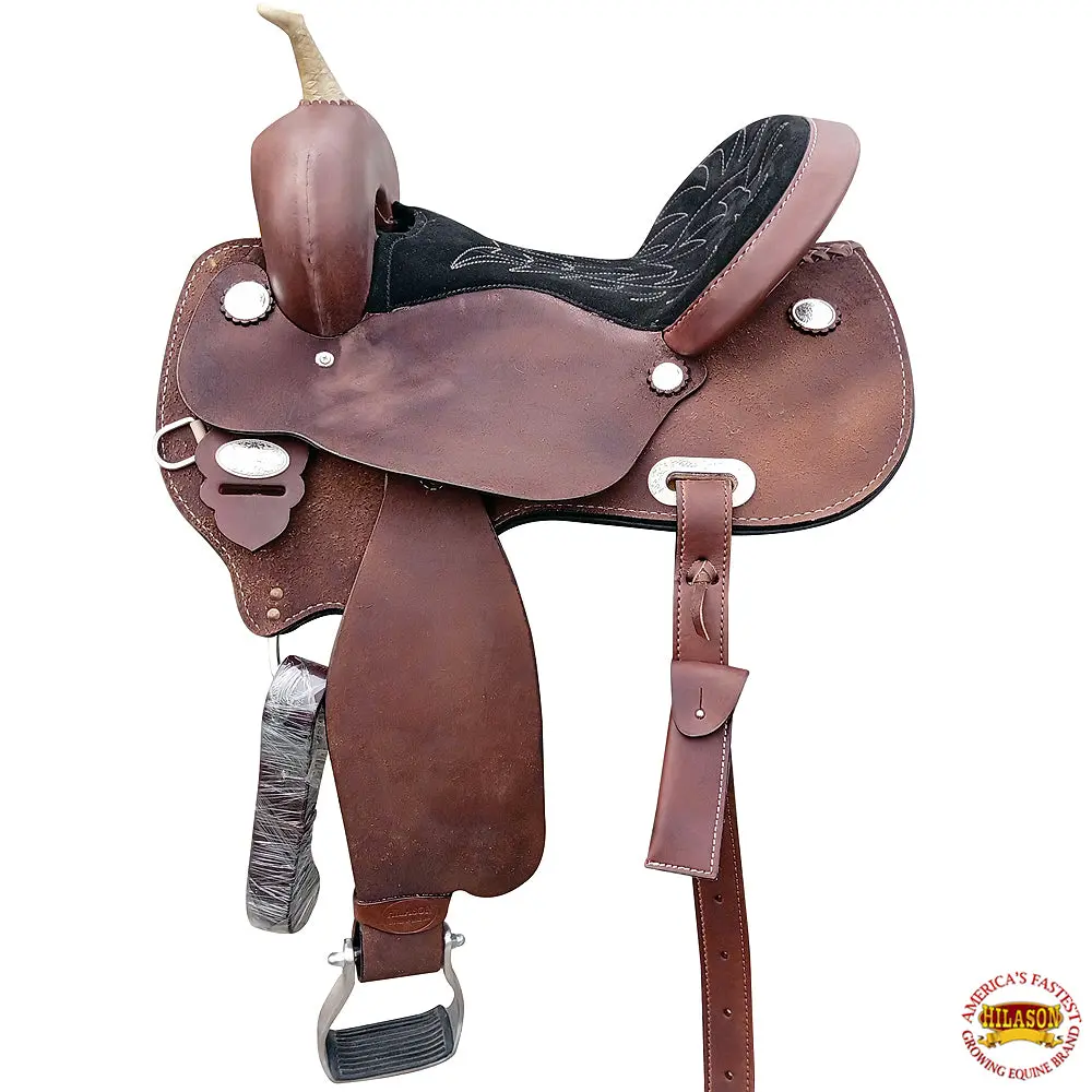 Hilason Western Horse Saddle Leather Barrel Racing Trail Pleasure | Treeless For Horses 1
