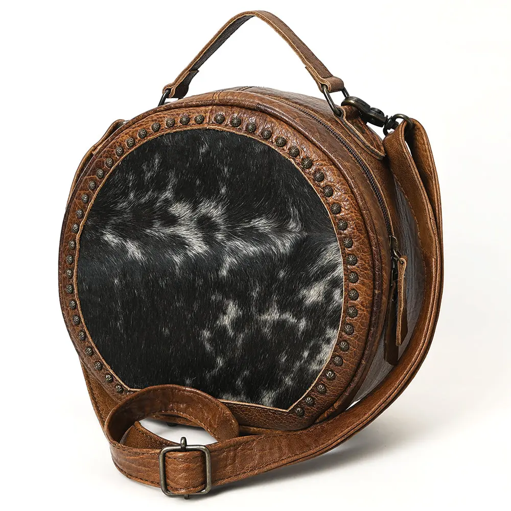 American Darling Canteen Bag Western Leather Hair-On Cowhide Purse With Rivets Embossed And Secure Ykk Zipper 1