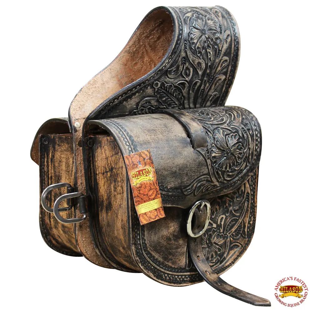 Hilason Soft Leather Horse Saddle Bag Antique Chocolate | Equestrian Western Adjustable Closure 1