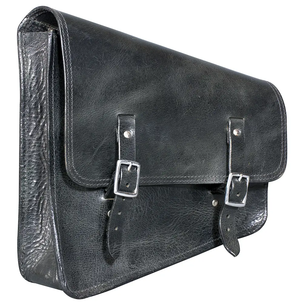 Hilason Top Grain Leather Motorcycle Bike Right & Left Side Saddle Bag Rigid Flap Solo Biker Bag Black 14" Long 1