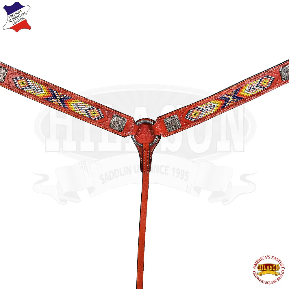 Hilason Western Horse Breast Collar Leather Mahogany Beaded Concho | For Horses 1