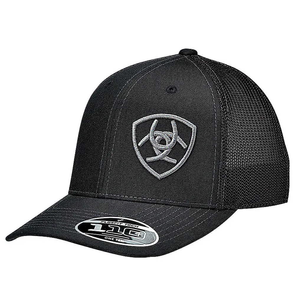Ariat Western Mens Hat Baseball Cap Mesh Snap Back Logo Black 1