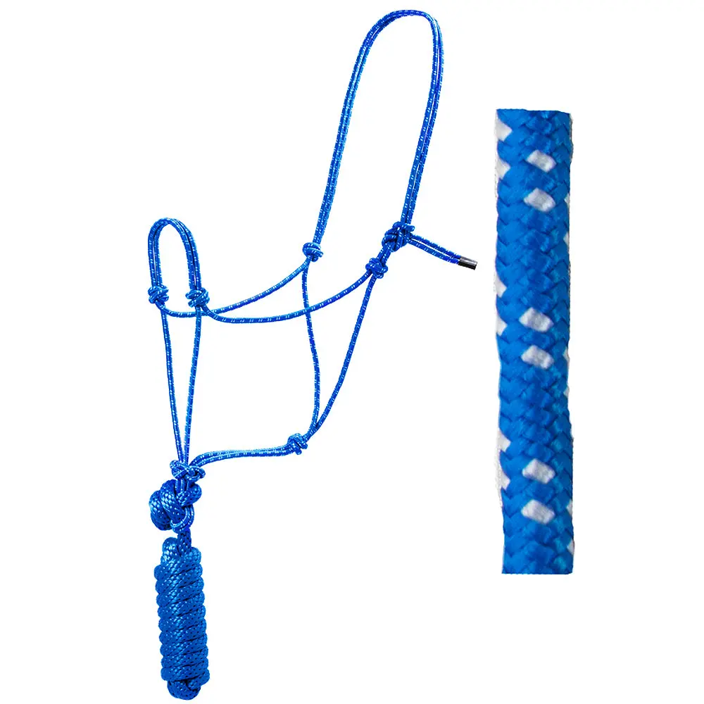 8 Ft Hilason Horse Halter Knotted Basic Poly Rope With Lead Blue 1