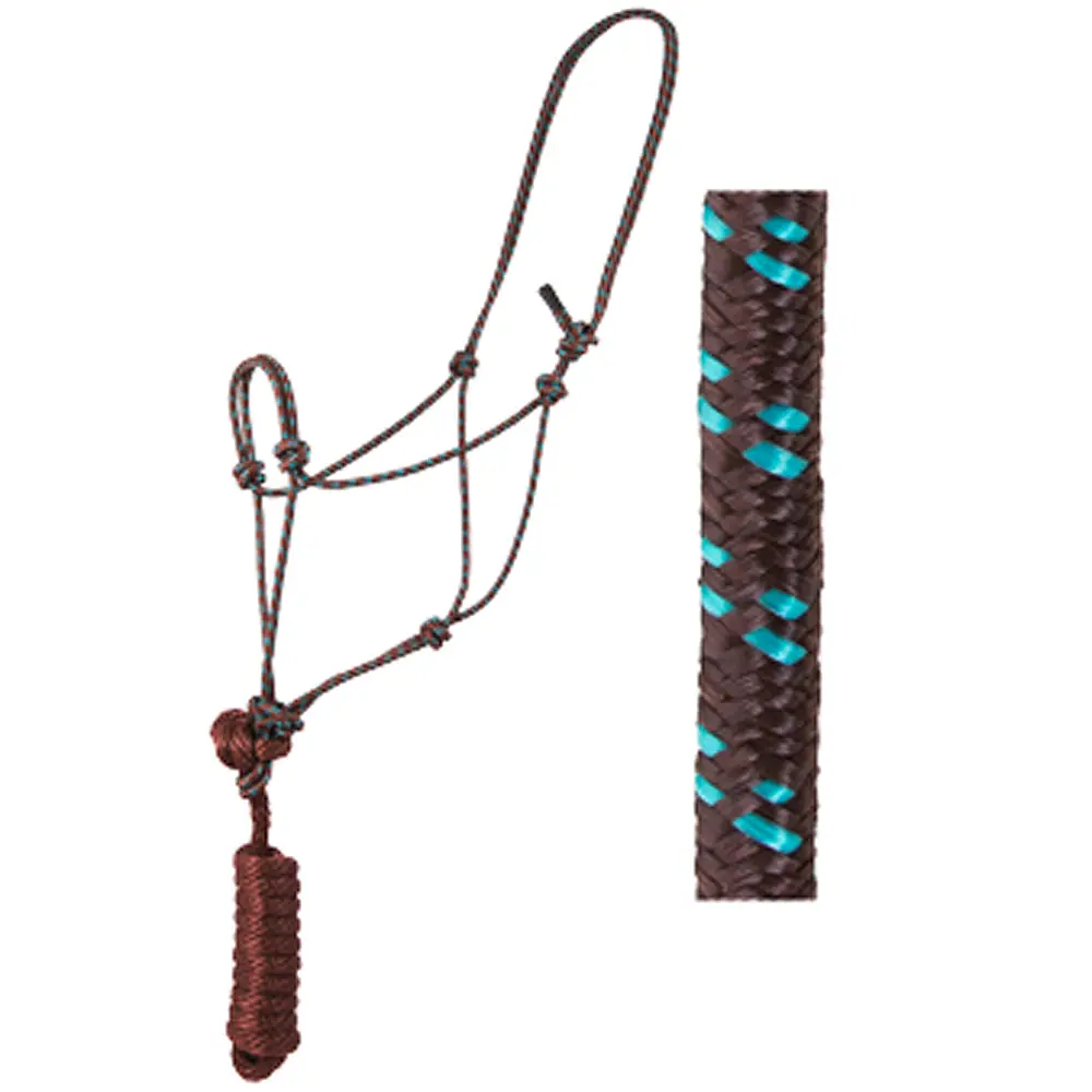 8 Ft Hilason Horse Halter Knotted Basic Poly Rope Lead Brown Turquoise 1