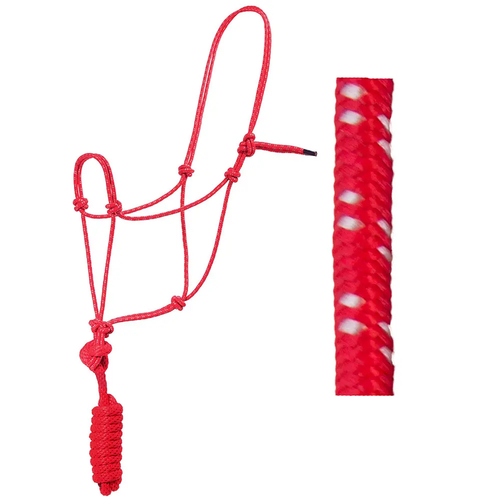 8 Ft Hilason Horse Halter Knotted Basic Poly Rope With Lead Red 1
