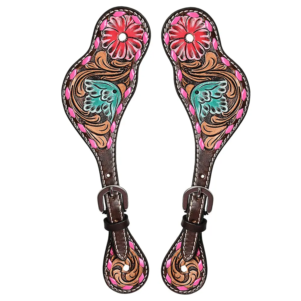 Hilason Hand-Tooled Leather Spur Straps For Men & Women – Western Design, Adjustable Fit 11