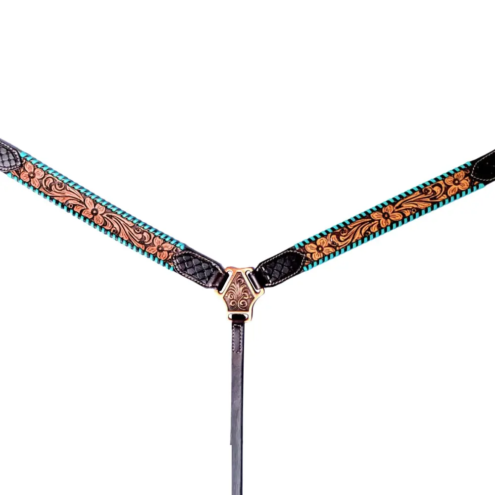 Hilason Western Horse Headstall Breast Collar American Leather W/ Floral Carving 1