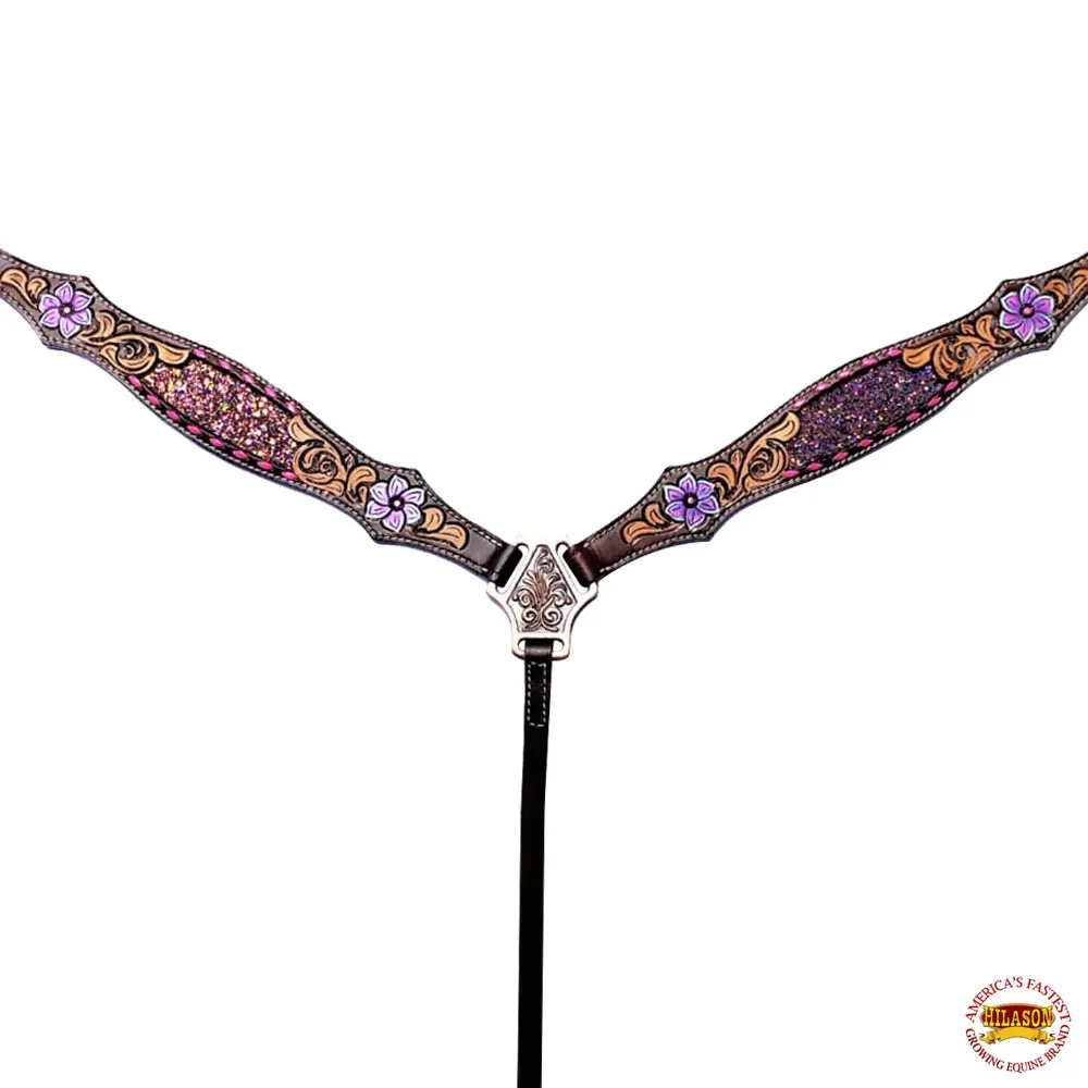 Hilason Western Horse Headstall Breast Collar American Leather Floral 2