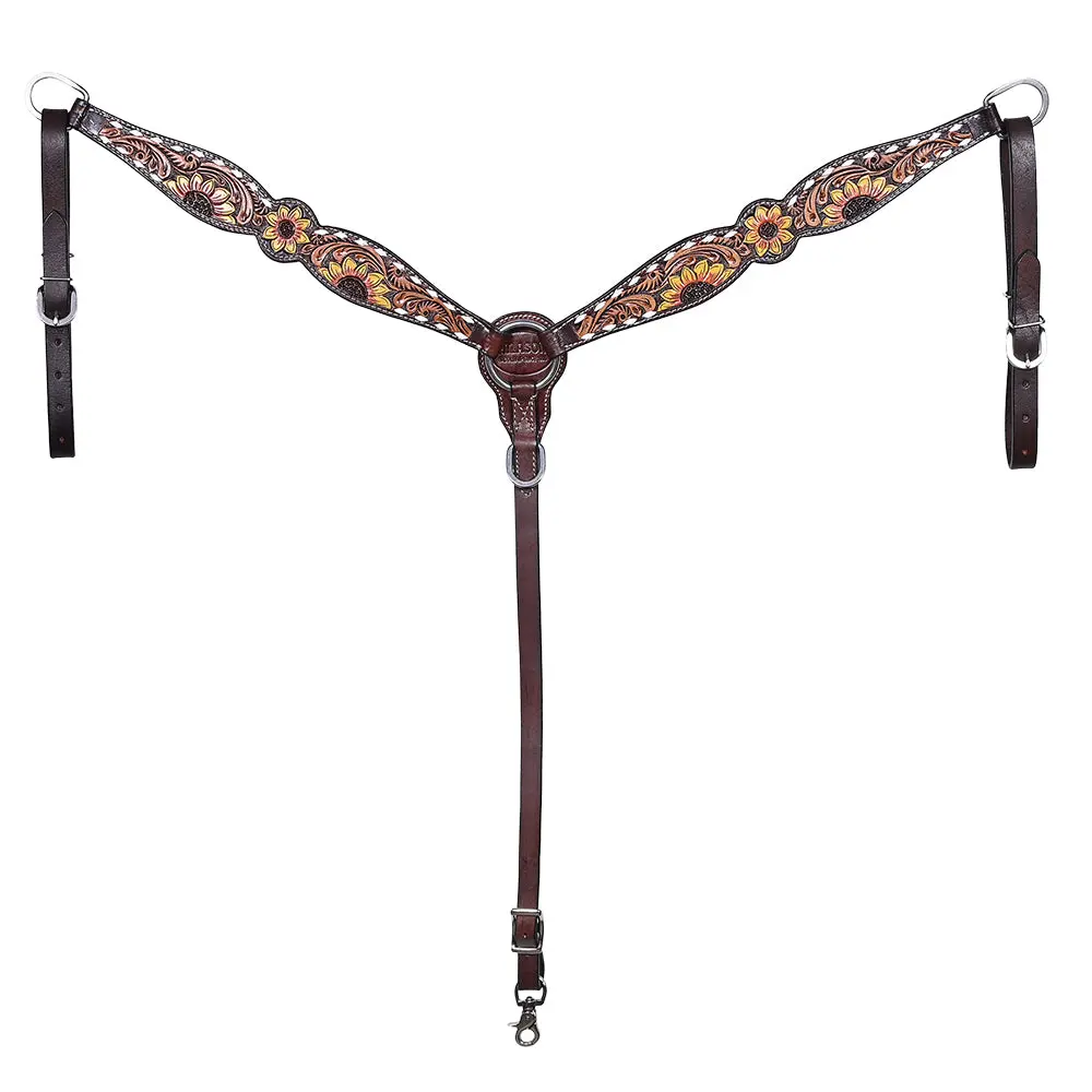 Hilason Western Horse Headstall Breast Collar Wither Strap Leather Sunflower Carving | Tack For Horses 2