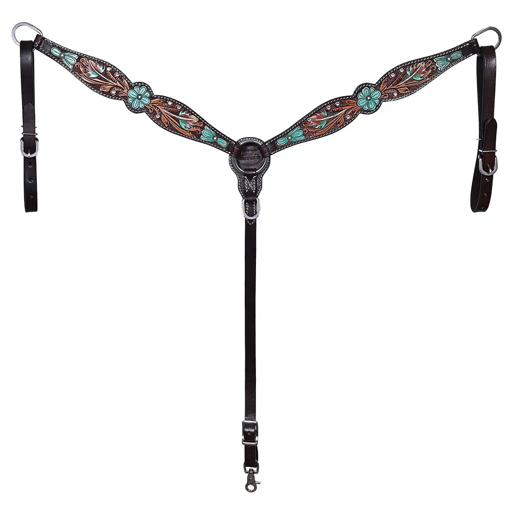 Hilason Western Horse Headstall Breast Collar American Leather Floral 1
