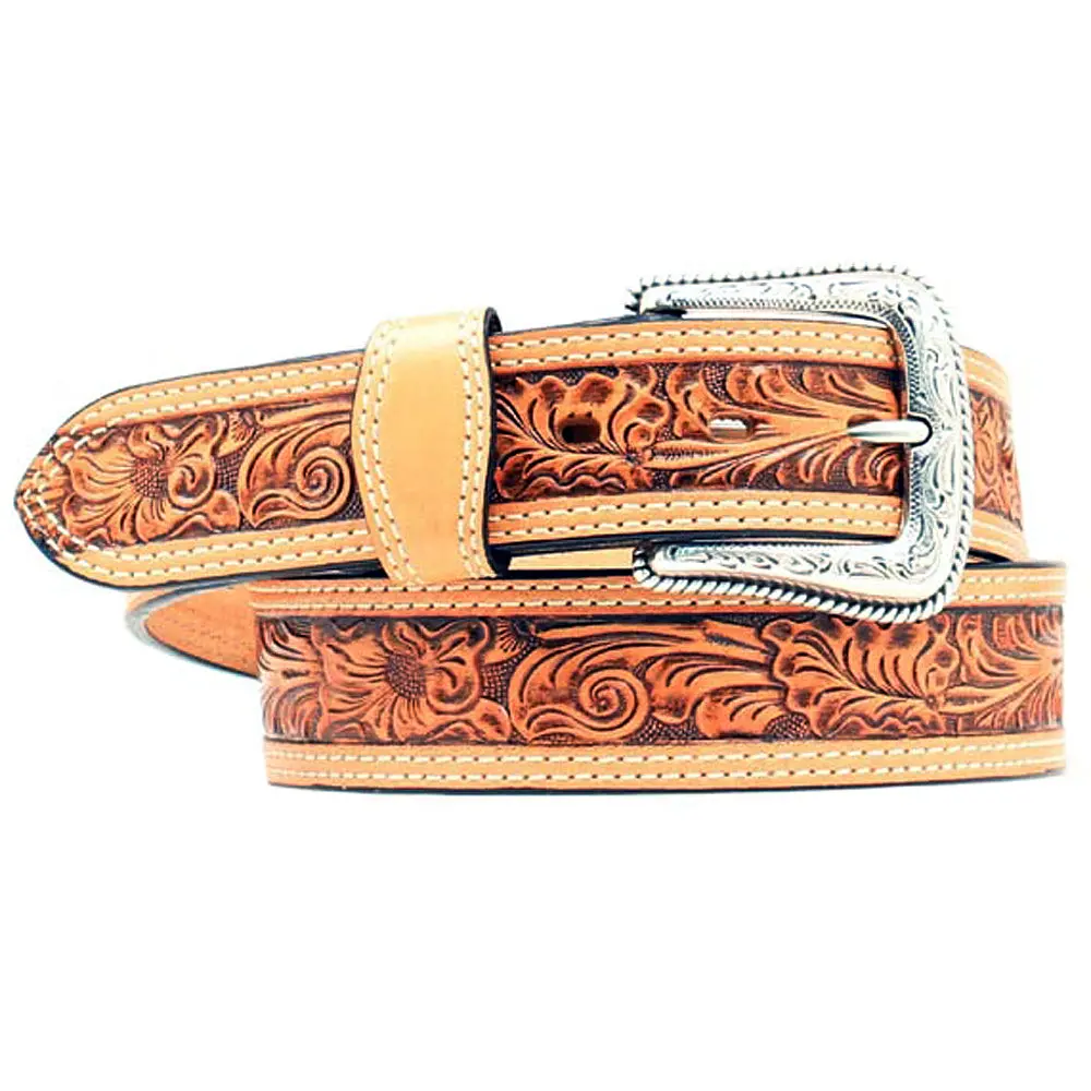 Nocona Natural 1 1/2" Wide Floral Embossed Belt 1