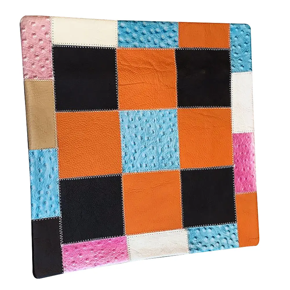 Cowhide Leather Patchwork Cushion Pillow Cover 1