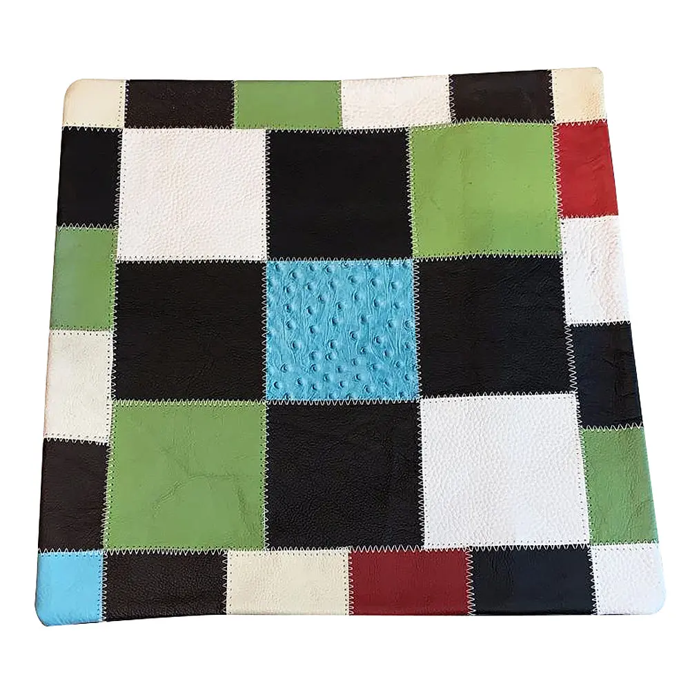 Cowhide Leather Patchwork Cushion Pillow Cover 1