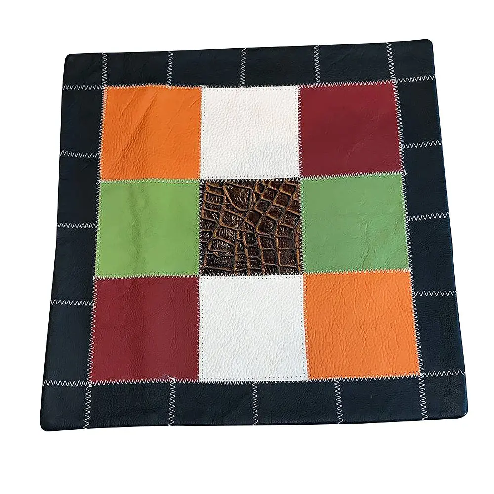 Cowhide Leather Patchwork Cushion Pillow Cover 1
