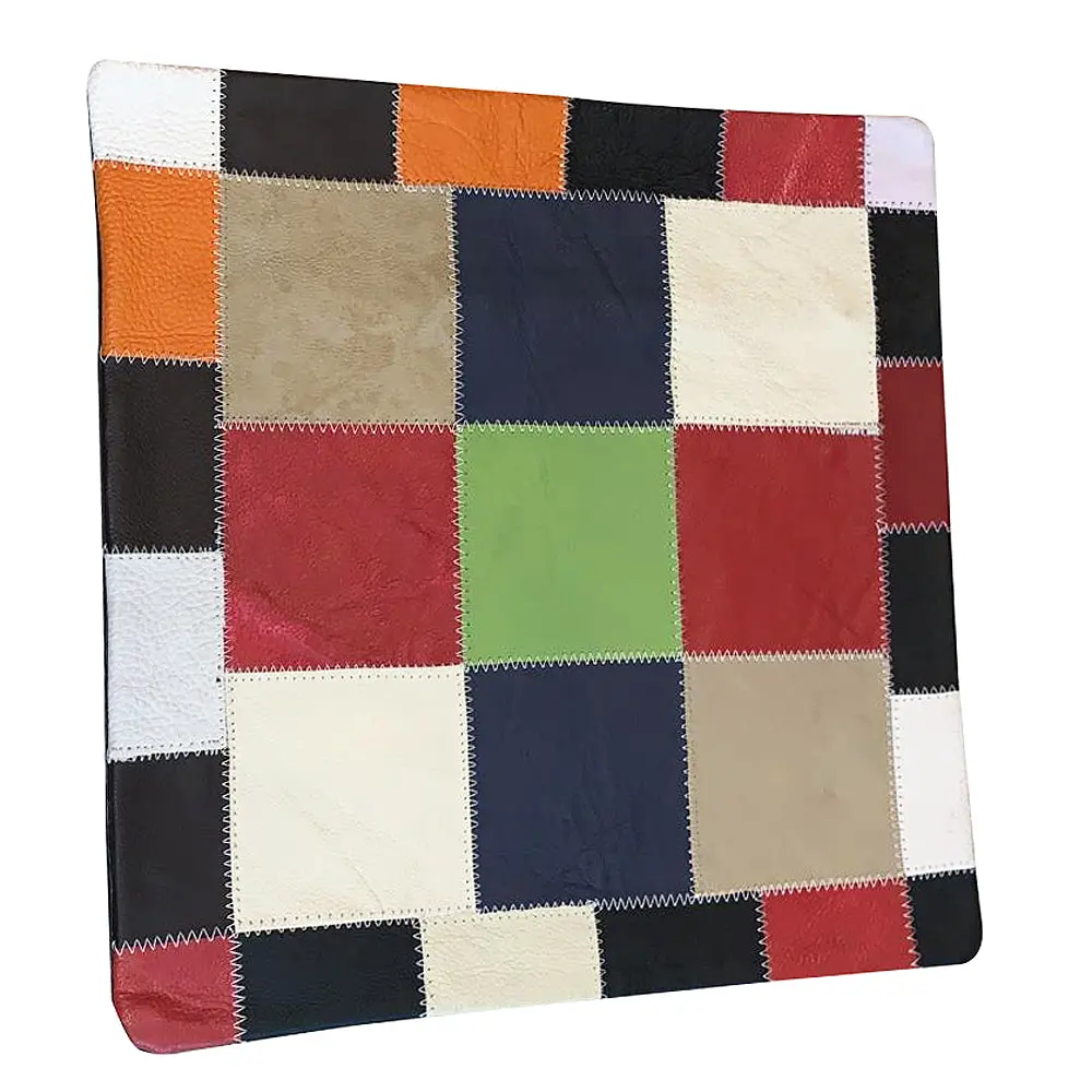Cowhide Leather Patchwork Cushion Pillow Cover 1