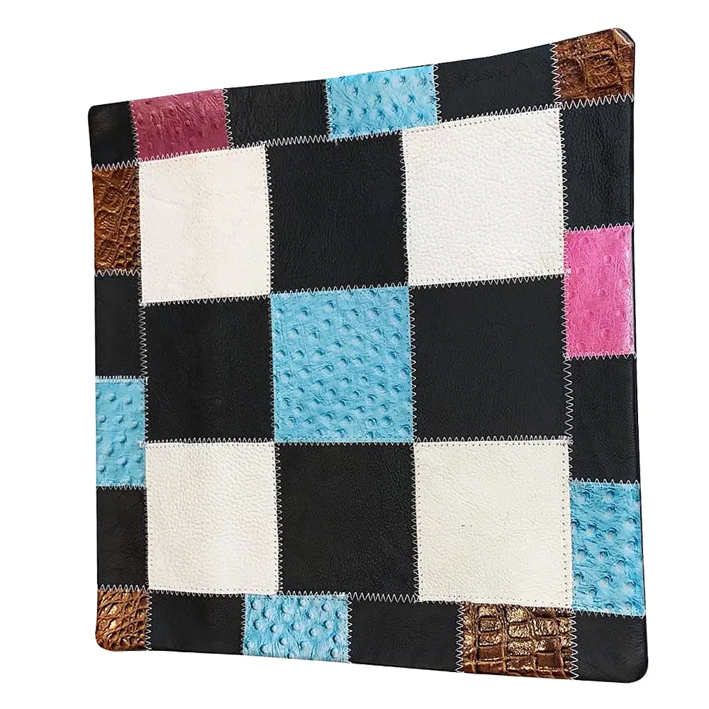 Cowhide Leather Patchwork Cushion Pillow Cover 1