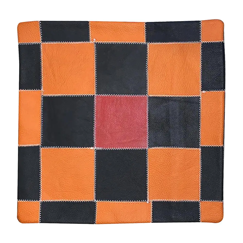 Cowhide Leather Patchwork Cushion Pillow Cover 1
