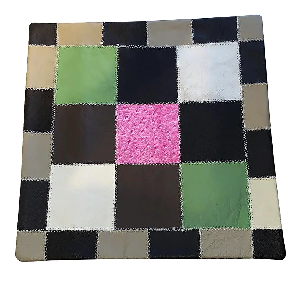 Cowhide Leather Patchwork Cushion Pillow Cover 1