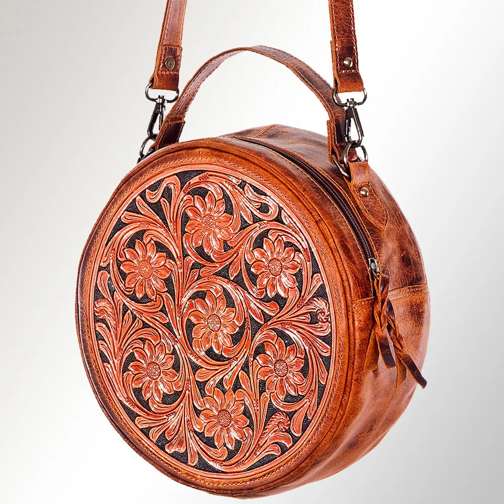 American Darling Canteen Bag Handcrafted From Hand Tooled Floral Leather And Full Grain Leather With Ykk Zipper 1