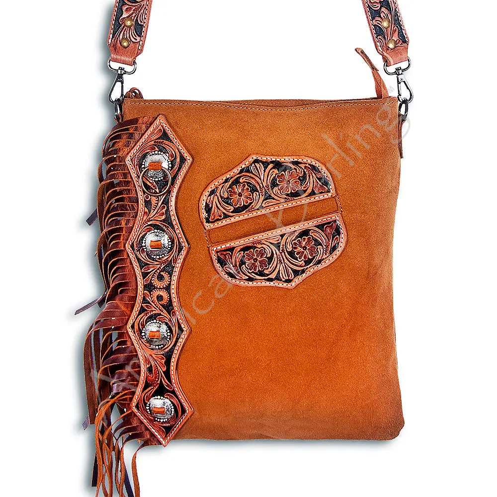 American Darling Chaps Bag Hand Tooled Hair-On Genuine Leather Western Women Handbag Purse | For Cute 1