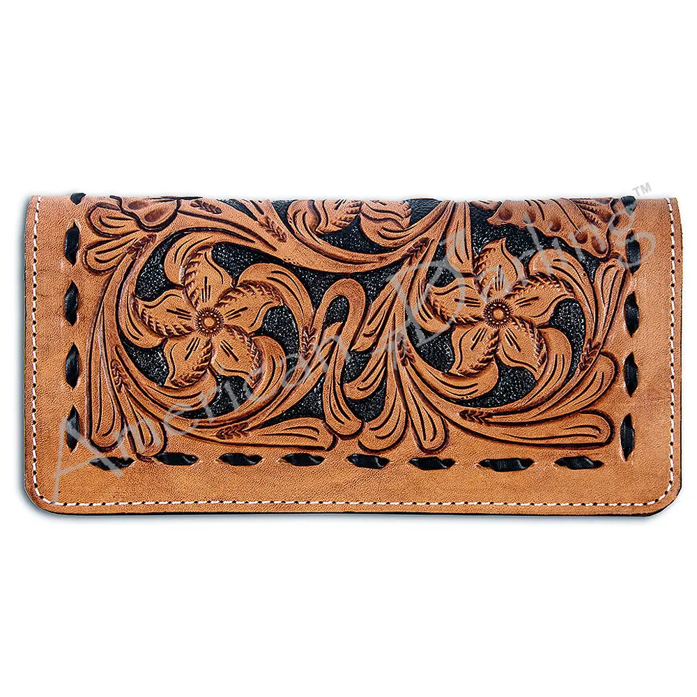 American Darling Western Clutch Bag Hand Tooled Floral Carved Genuine Vegetable Tanned Leather Purse With Ykk Zipper 2