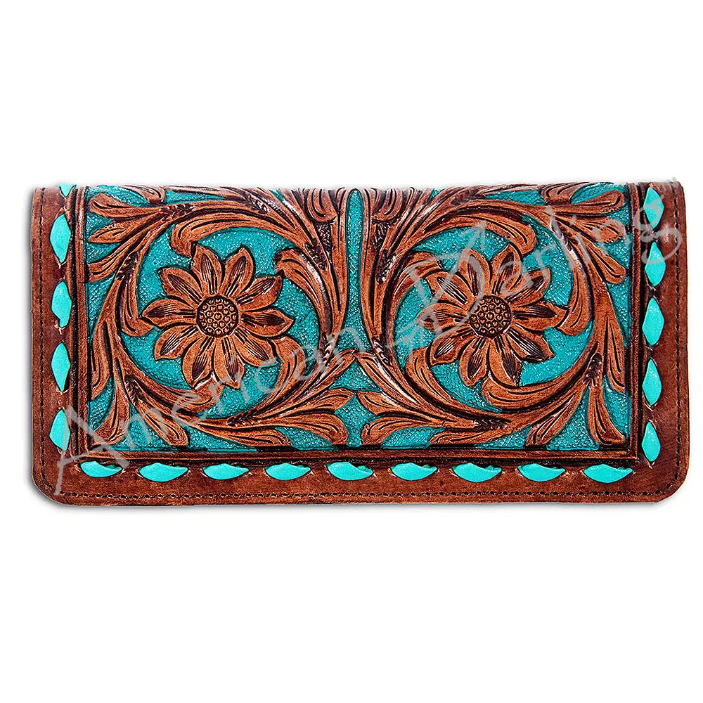 American Darling Western Wallet Bag Hand Tooled Floral Carved Genuine Vegetable Tanned Leather Purse With Ykk Zipper 1