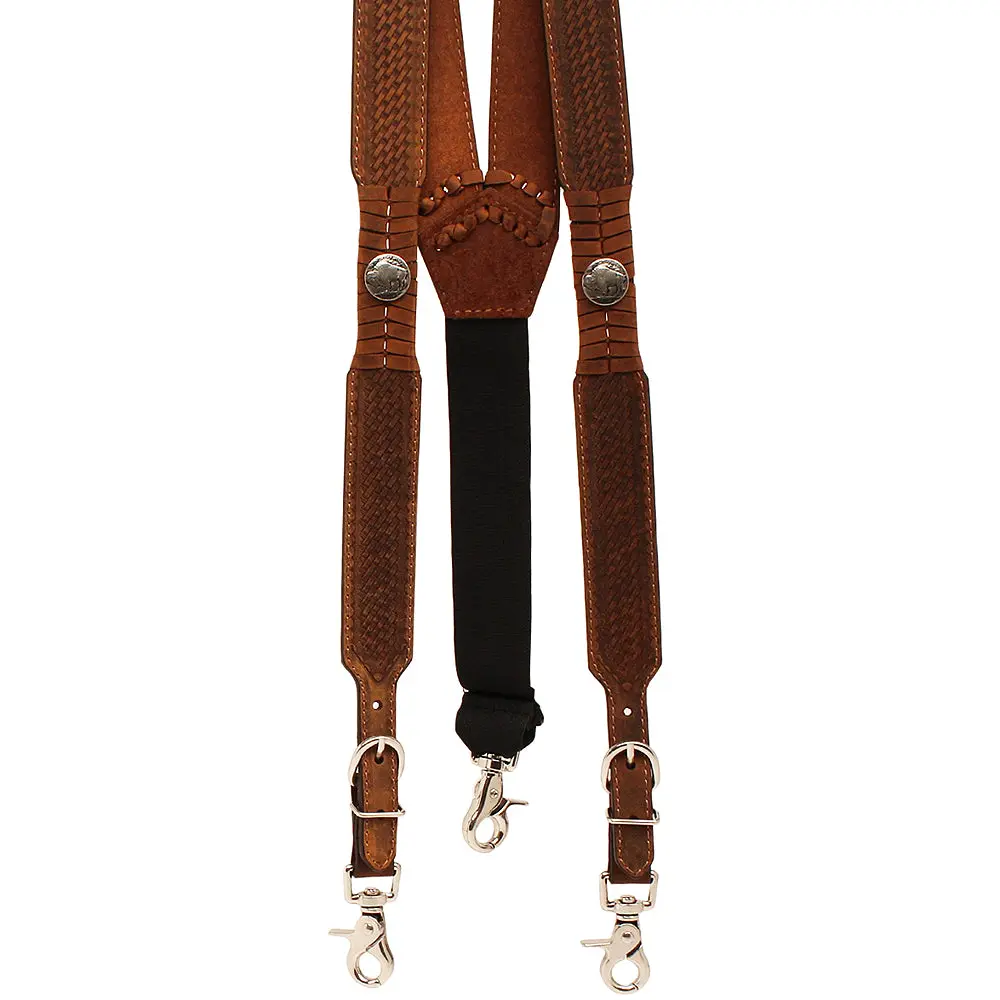 X Large Nocona Belt Mens Buffalo Nickel Basket Leather Suspender Tan 1